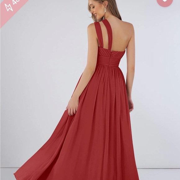 Azazie Bridesmaids dress, never worn. Color: Rust size: A22 unaltered - Picture 6 of 7